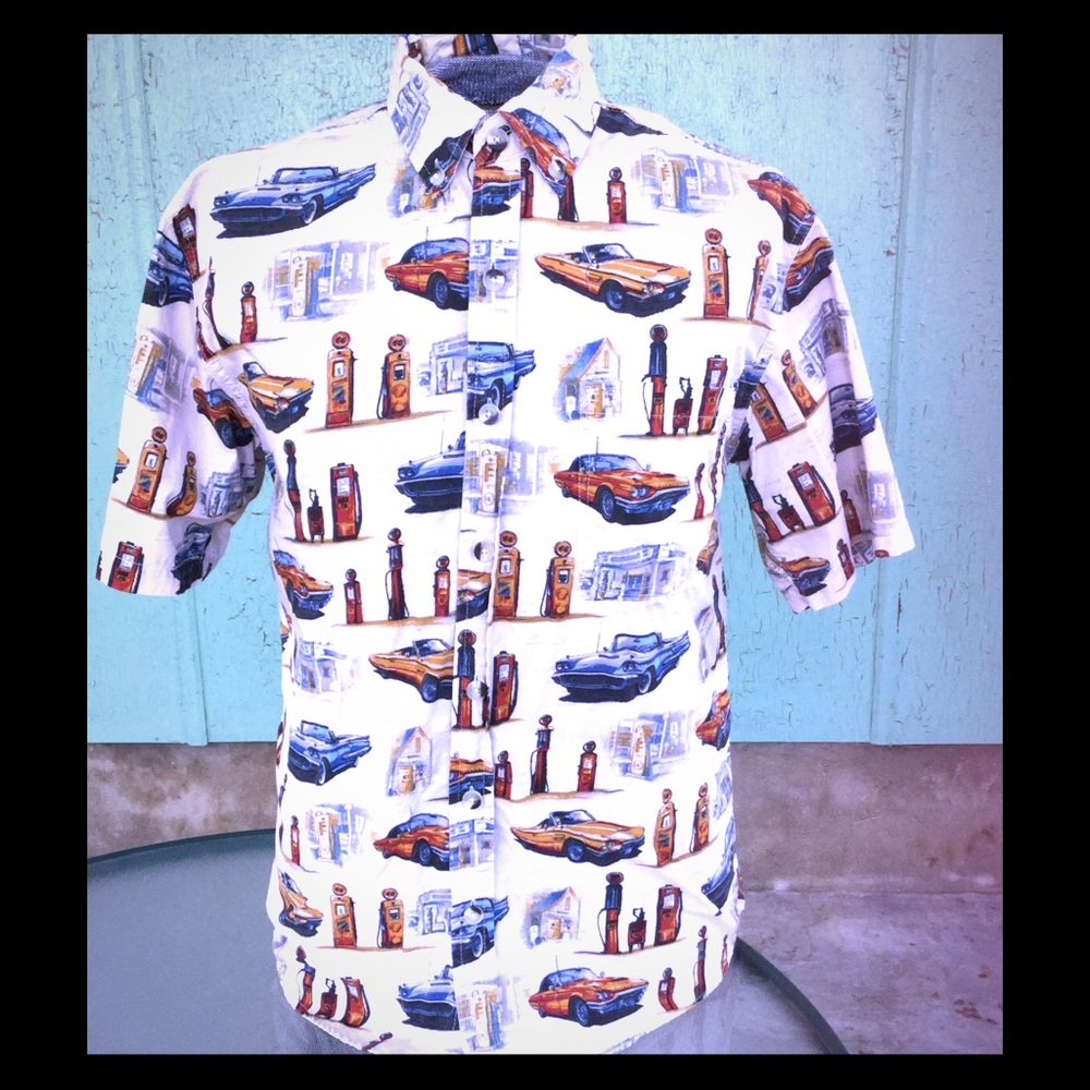 60s Cars & Gas Pumps Retro Print Mens Shirt